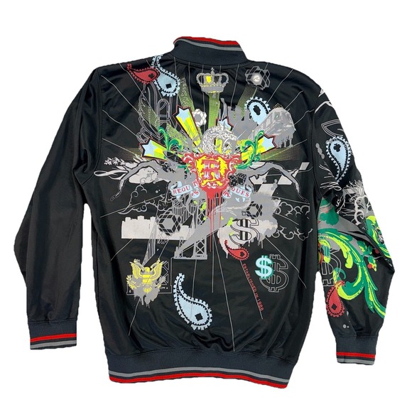 Request Other - Vintage Y2K Boys Money Graphic Track Jacket M 10–12 Black Zip Streetwear Request